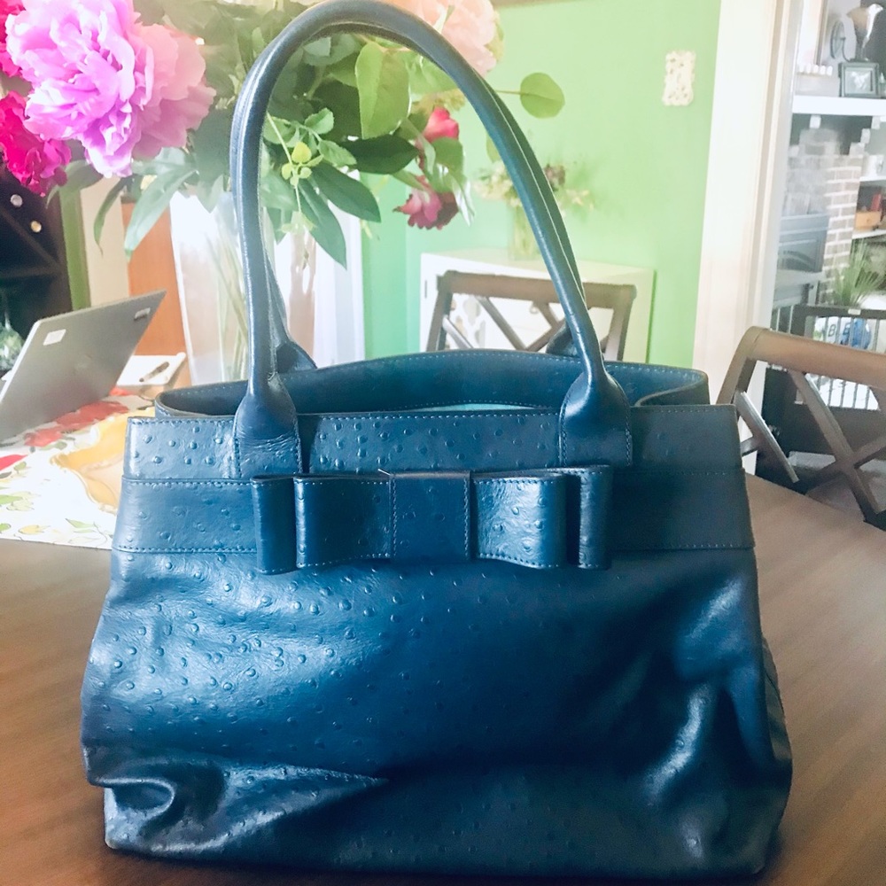 Kate Spade navy blue ostrich leather bag
